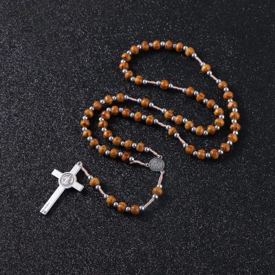 Rosary Wooden Necklace High Quality Beads Necklace Cross Pendant 5f8b72bcf3537f0fcb2cdb52-2