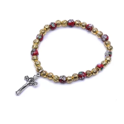 Cross beads Cloisonne Beaded Stretch Rosary Bracelet with Crucifix 5f8b798ff3537f0fcb2cdc78-1