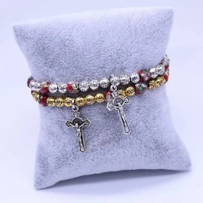 Cross beads Cloisonne Beaded Stretch Rosary Bracelet with Crucifix 5f8b7990f3537f0fcb2cdc79-1