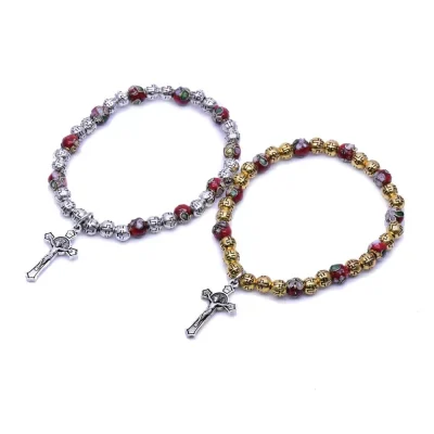 Cross beads Cloisonne Beaded Stretch Rosary Bracelet with Crucifix 5f8b7991f3537f0fcb2cdc7a-1