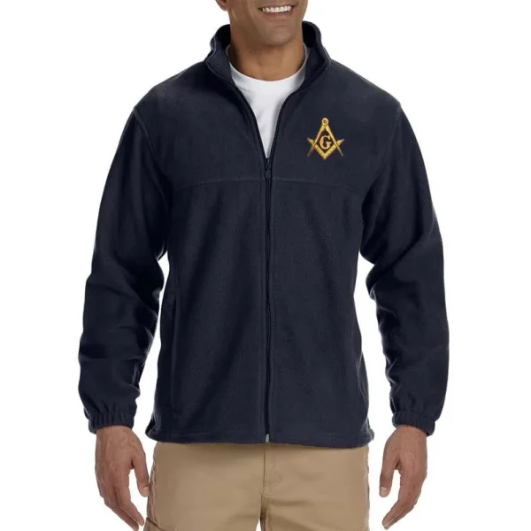 Gold Square And Compass Embroidered Masonic Men's Fleece Full Zip Jacket 5fbda00d6ec5a7350e726d90