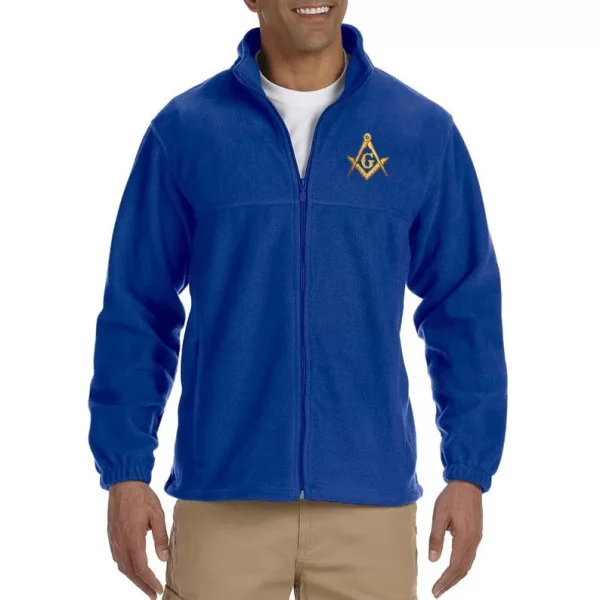 Gold Square And Compass Embroidered Masonic Men's Fleece Full Zip Jacket 5fbda00f6ec5a7350e726d93