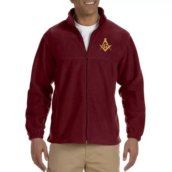 Gold Square And Compass Embroidered Masonic Men's Fleece Full Zip Jacket 5fbda00f6ec5a7350e726d94